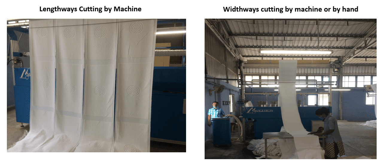 Lengthways and widthways cutting of fabric for towels