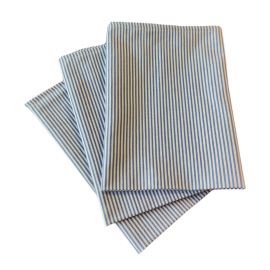 100% Cotton Blue/White Striped Napkin 1cm Hem 4 Sides - 56 x 56cm