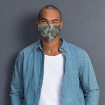 Man wearing Martex Health camouflage olive coloured reusable face mask with antimicrobial protection.