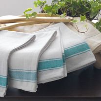 Kitchen cloths for cleaning with a green stripe border design