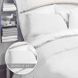 144 Thread Count Polycotton Plain Duvet Cover & Housewife Pillowcase Sets