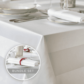 100% Cotton Ivory Or White Satin Band Tablecloth & Napkins Set