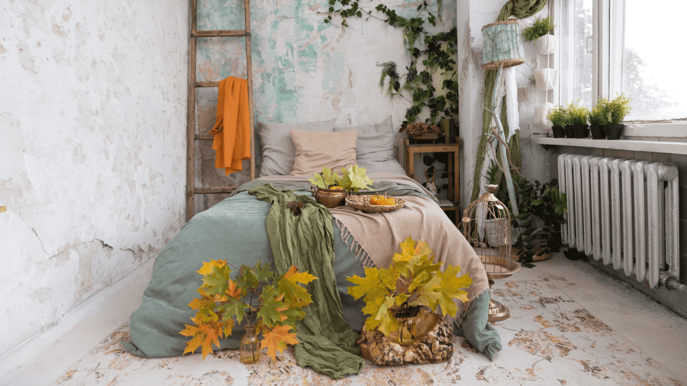 Bedroom with autumnal themes